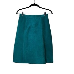 Vintage 90s y2k teal blue genuine suede leather A-line Mini Skirt